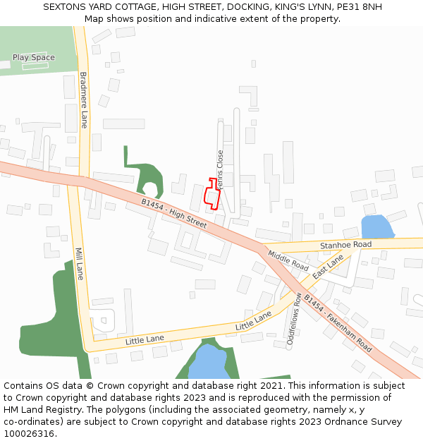 SEXTONS YARD COTTAGE, HIGH STREET, DOCKING, KING'S LYNN, PE31 8NH: Location map and indicative extent of plot