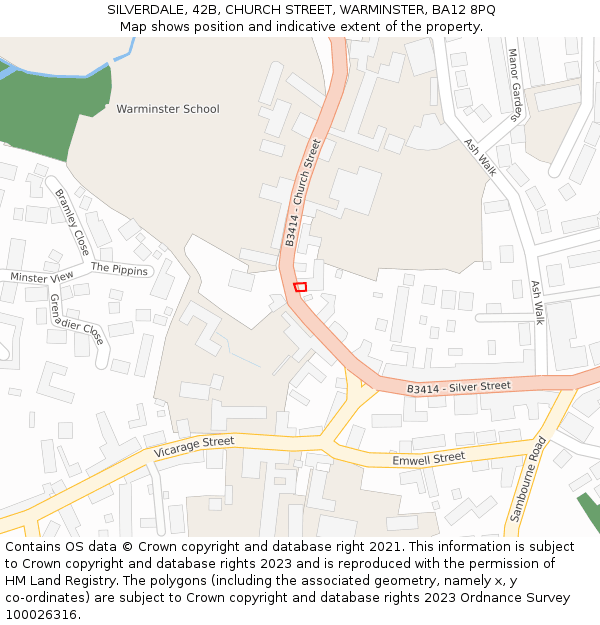 SILVERDALE, 42B, CHURCH STREET, WARMINSTER, BA12 8PQ: Location map and indicative extent of plot