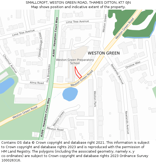 SMALLCROFT, WESTON GREEN ROAD, THAMES DITTON, KT7 0JN: Location map and indicative extent of plot