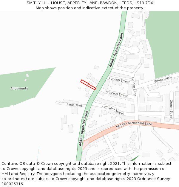 SMITHY HILL HOUSE, APPERLEY LANE, RAWDON, LEEDS, LS19 7DX: Location map and indicative extent of plot