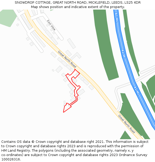 SNOWDROP COTTAGE, GREAT NORTH ROAD, MICKLEFIELD, LEEDS, LS25 4DR: Location map and indicative extent of plot