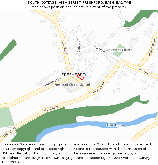 SOUTH COTTAGE, HIGH STREET, FRESHFORD, BATH, BA2 7WE: Location map and indicative extent of plot