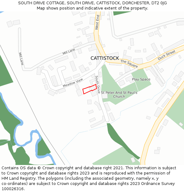 SOUTH DRIVE COTTAGE, SOUTH DRIVE, CATTISTOCK, DORCHESTER, DT2 0JG: Location map and indicative extent of plot
