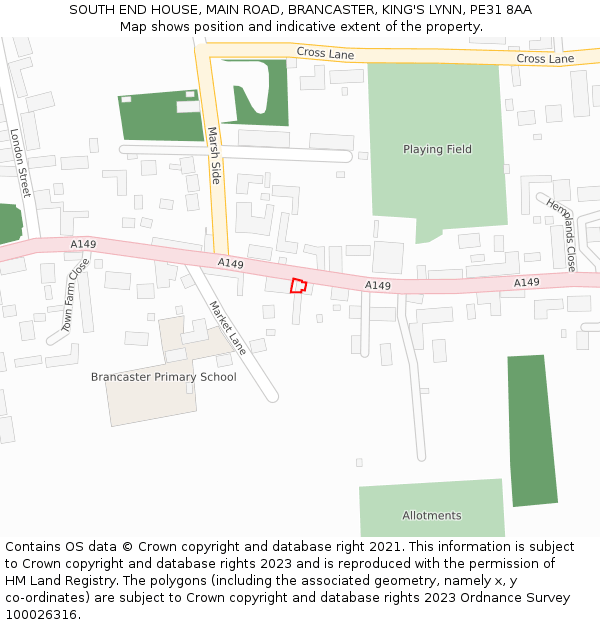 SOUTH END HOUSE, MAIN ROAD, BRANCASTER, KING'S LYNN, PE31 8AA: Location map and indicative extent of plot