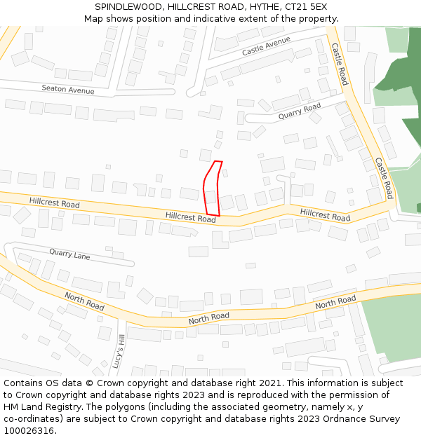 SPINDLEWOOD, HILLCREST ROAD, HYTHE, CT21 5EX: Location map and indicative extent of plot
