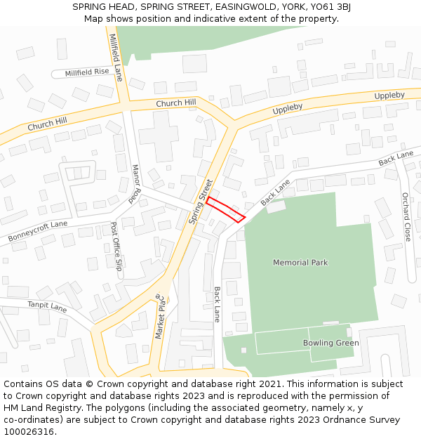 SPRING HEAD, SPRING STREET, EASINGWOLD, YORK, YO61 3BJ: Location map and indicative extent of plot