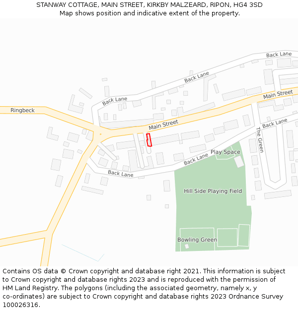 STANWAY COTTAGE, MAIN STREET, KIRKBY MALZEARD, RIPON, HG4 3SD: Location map and indicative extent of plot