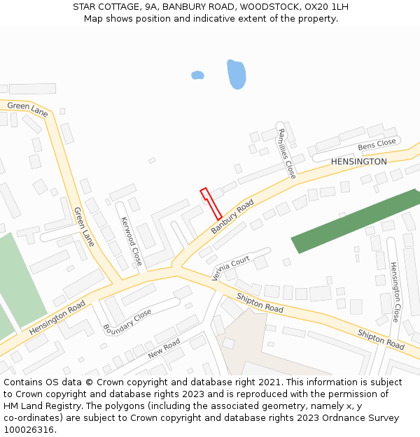 STAR COTTAGE, 9A, BANBURY ROAD, WOODSTOCK, OX20 1LH: Location map and indicative extent of plot