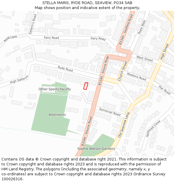STELLA MARIS, RYDE ROAD, SEAVIEW, PO34 5AB: Location map and indicative extent of plot
