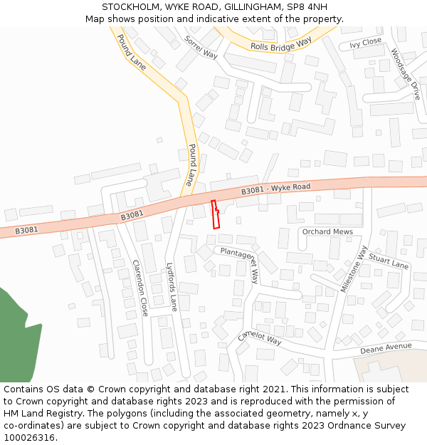 STOCKHOLM, WYKE ROAD, GILLINGHAM, SP8 4NH: Location map and indicative extent of plot