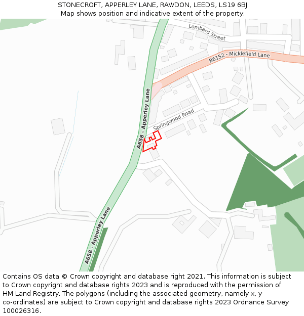 STONECROFT, APPERLEY LANE, RAWDON, LEEDS, LS19 6BJ: Location map and indicative extent of plot