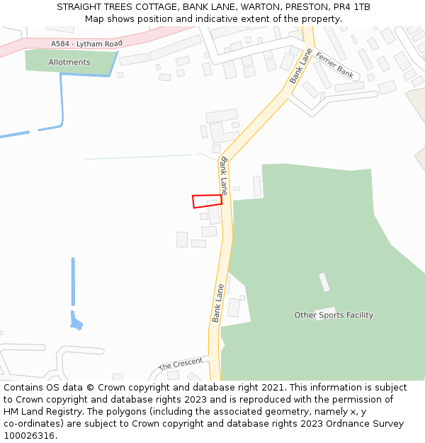 STRAIGHT TREES COTTAGE, BANK LANE, WARTON, PRESTON, PR4 1TB: Location map and indicative extent of plot