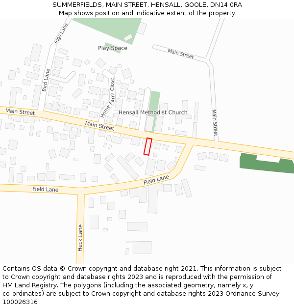SUMMERFIELDS, MAIN STREET, HENSALL, GOOLE, DN14 0RA: Location map and indicative extent of plot