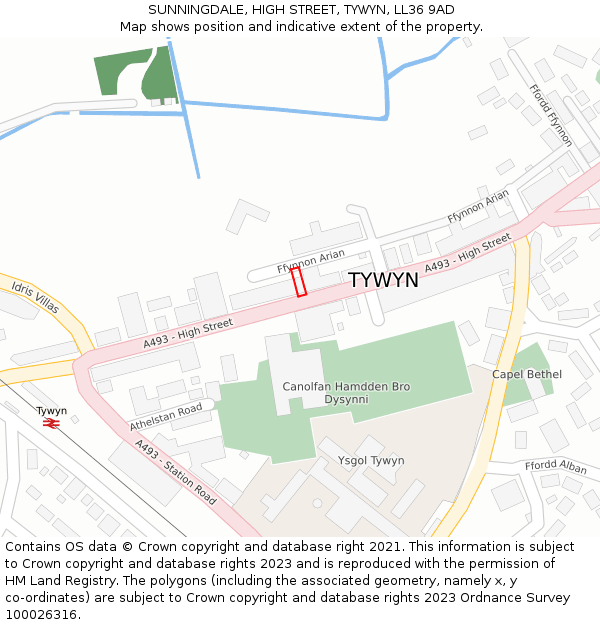 SUNNINGDALE, HIGH STREET, TYWYN, LL36 9AD: Location map and indicative extent of plot
