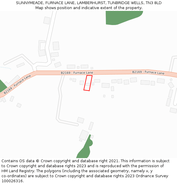 SUNNYMEADE, FURNACE LANE, LAMBERHURST, TUNBRIDGE WELLS, TN3 8LD: Location map and indicative extent of plot