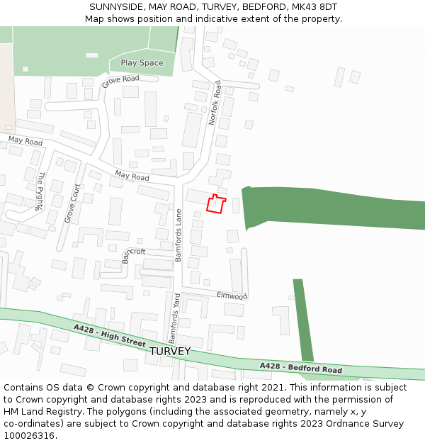 SUNNYSIDE, MAY ROAD, TURVEY, BEDFORD, MK43 8DT: Location map and indicative extent of plot