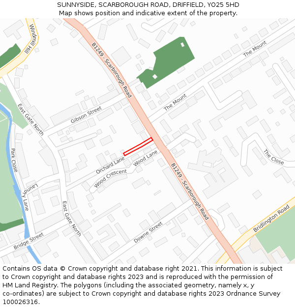 SUNNYSIDE, SCARBOROUGH ROAD, DRIFFIELD, YO25 5HD: Location map and indicative extent of plot