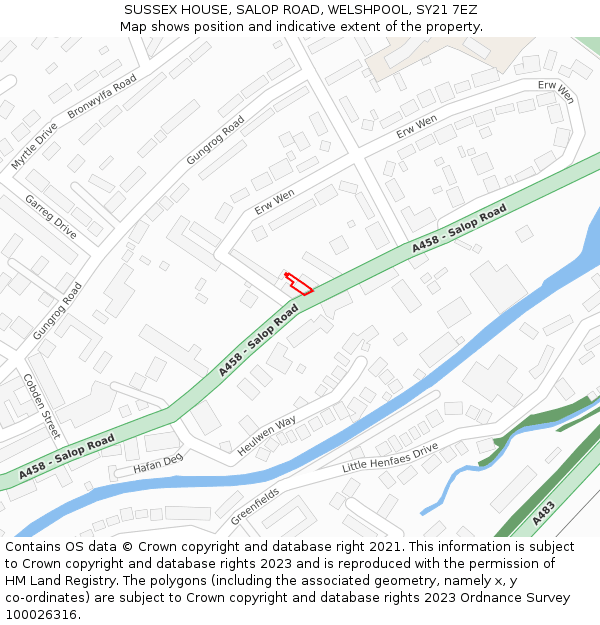 SUSSEX HOUSE, SALOP ROAD, WELSHPOOL, SY21 7EZ: Location map and indicative extent of plot
