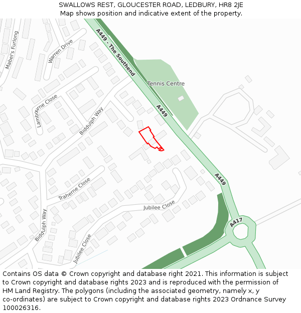 SWALLOWS REST, GLOUCESTER ROAD, LEDBURY, HR8 2JE: Location map and indicative extent of plot