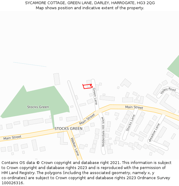 SYCAMORE COTTAGE, GREEN LANE, DARLEY, HARROGATE, HG3 2QG: Location map and indicative extent of plot