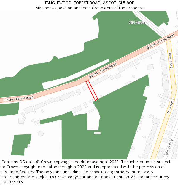 TANGLEWOOD, FOREST ROAD, ASCOT, SL5 8QF: Location map and indicative extent of plot