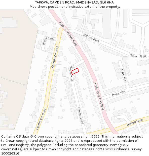 TARKWA, CAMDEN ROAD, MAIDENHEAD, SL6 6HA: Location map and indicative extent of plot