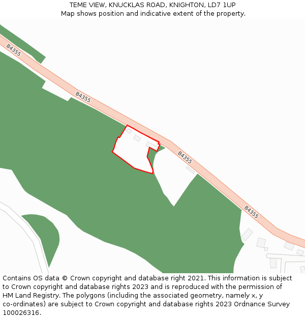 TEME VIEW, KNUCKLAS ROAD, KNIGHTON, LD7 1UP: Location map and indicative extent of plot
