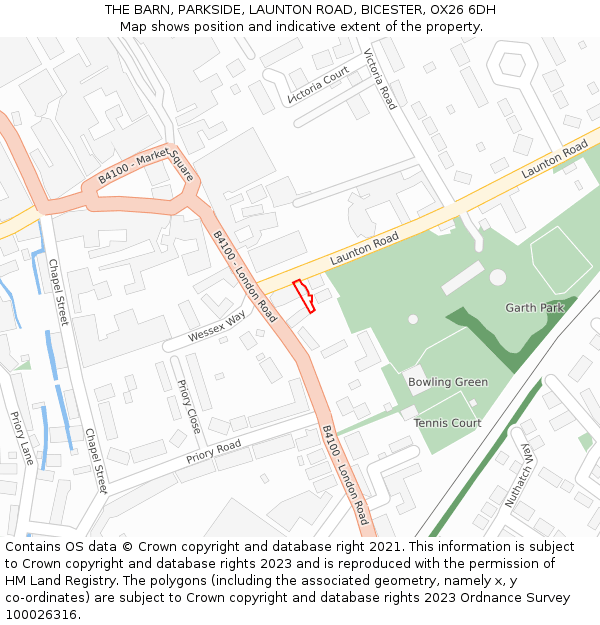 THE BARN, PARKSIDE, LAUNTON ROAD, BICESTER, OX26 6DH: Location map and indicative extent of plot