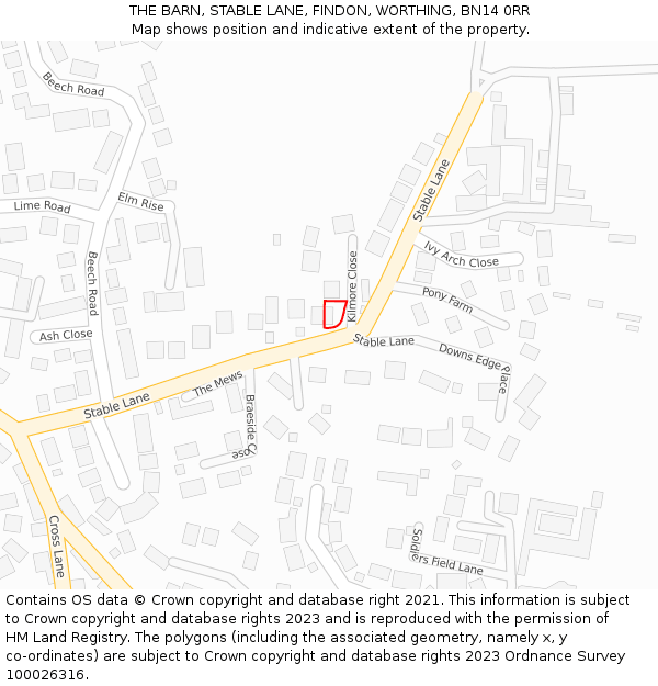 THE BARN, STABLE LANE, FINDON, WORTHING, BN14 0RR: Location map and indicative extent of plot