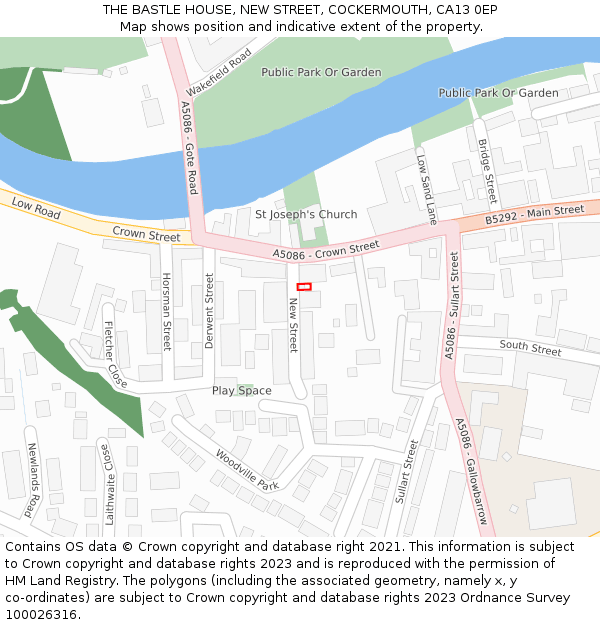 THE BASTLE HOUSE, NEW STREET, COCKERMOUTH, CA13 0EP: Location map and indicative extent of plot