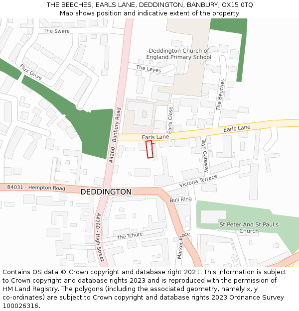 THE BEECHES, EARLS LANE, DEDDINGTON, BANBURY, OX15 0TQ: Location map and indicative extent of plot