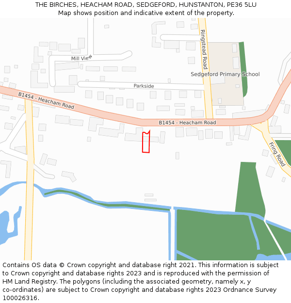THE BIRCHES, HEACHAM ROAD, SEDGEFORD, HUNSTANTON, PE36 5LU: Location map and indicative extent of plot