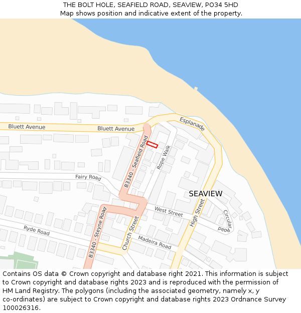 THE BOLT HOLE, SEAFIELD ROAD, SEAVIEW, PO34 5HD: Location map and indicative extent of plot