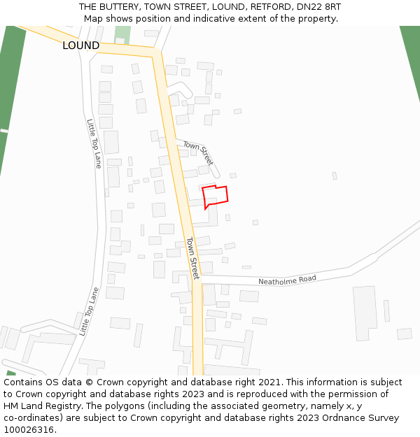 THE BUTTERY, TOWN STREET, LOUND, RETFORD, DN22 8RT: Location map and indicative extent of plot