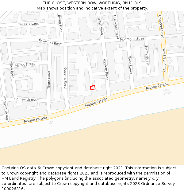 THE CLOSE, WESTERN ROW, WORTHING, BN11 3LS: Location map and indicative extent of plot