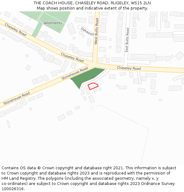 THE COACH HOUSE, CHASELEY ROAD, RUGELEY, WS15 2LN: Location map and indicative extent of plot