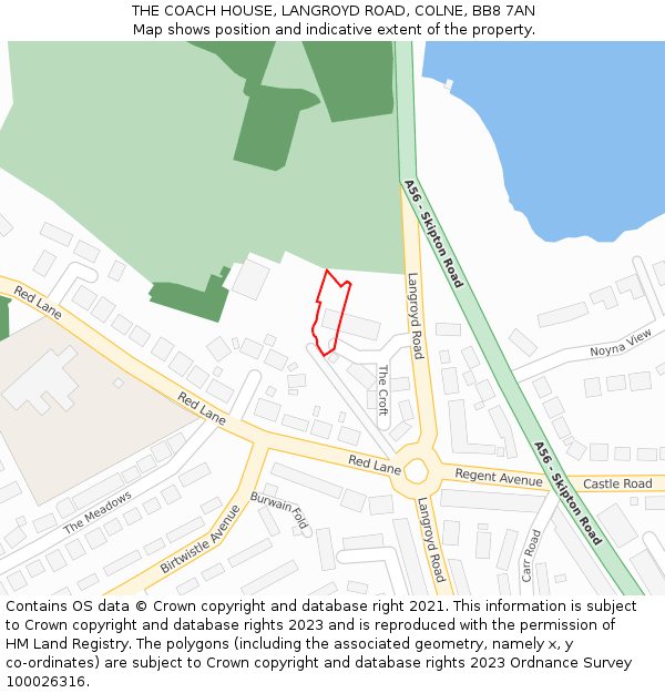 THE COACH HOUSE, LANGROYD ROAD, COLNE, BB8 7AN: Location map and indicative extent of plot