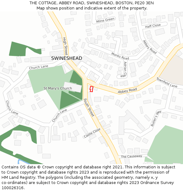 THE COTTAGE, ABBEY ROAD, SWINESHEAD, BOSTON, PE20 3EN: Location map and indicative extent of plot