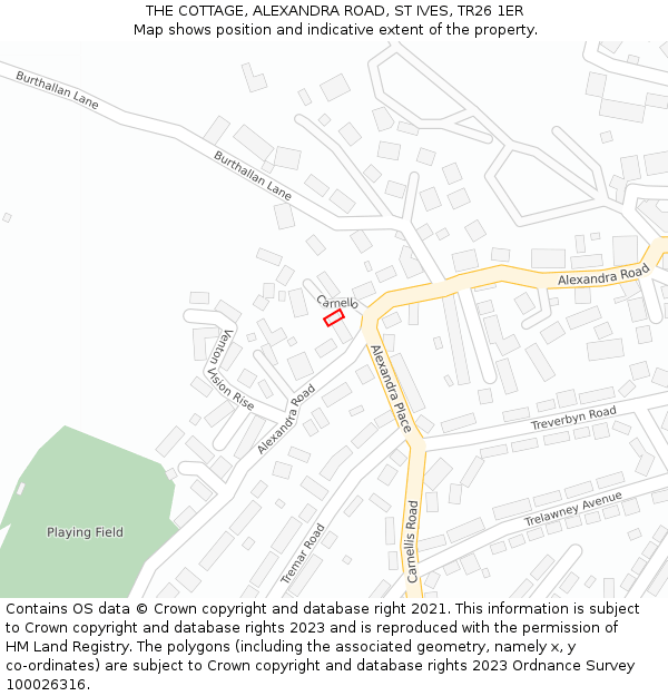 THE COTTAGE, ALEXANDRA ROAD, ST IVES, TR26 1ER: Location map and indicative extent of plot