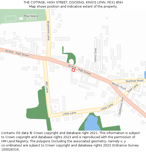 THE COTTAGE, HIGH STREET, DOCKING, KING'S LYNN, PE31 8NH: Location map and indicative extent of plot