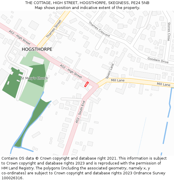 THE COTTAGE, HIGH STREET, HOGSTHORPE, SKEGNESS, PE24 5NB: Location map and indicative extent of plot
