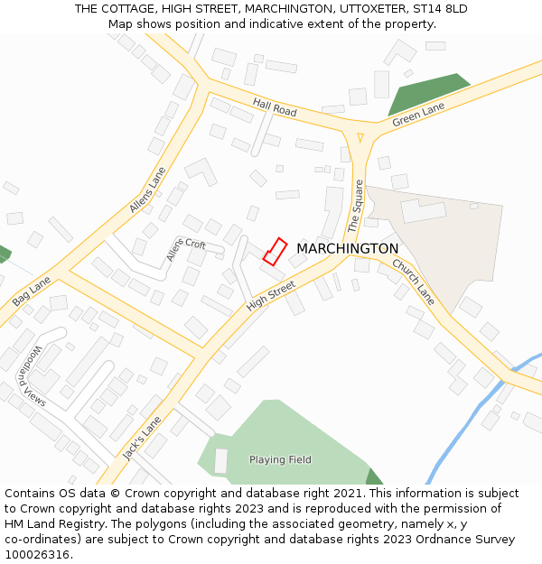 THE COTTAGE, HIGH STREET, MARCHINGTON, UTTOXETER, ST14 8LD: Location map and indicative extent of plot