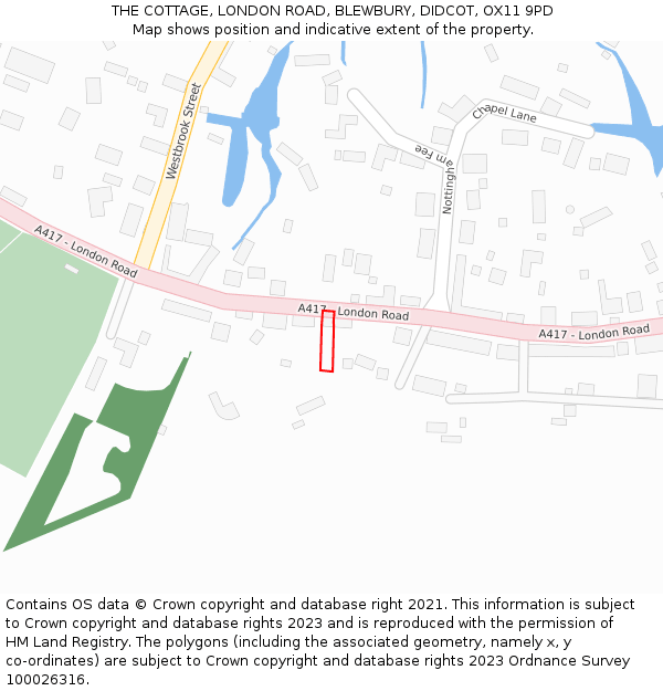 THE COTTAGE, LONDON ROAD, BLEWBURY, DIDCOT, OX11 9PD: Location map and indicative extent of plot