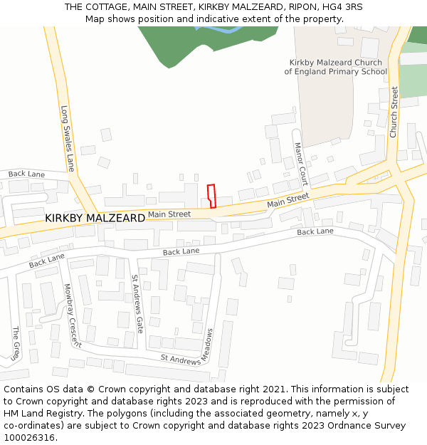 THE COTTAGE, MAIN STREET, KIRKBY MALZEARD, RIPON, HG4 3RS: Location map and indicative extent of plot