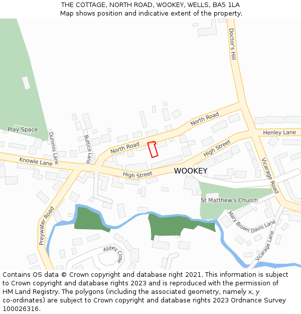 THE COTTAGE, NORTH ROAD, WOOKEY, WELLS, BA5 1LA: Location map and indicative extent of plot