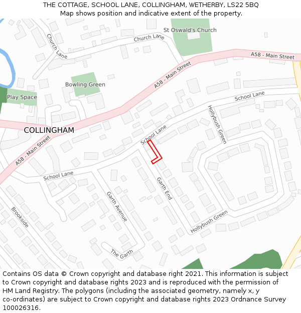 THE COTTAGE, SCHOOL LANE, COLLINGHAM, WETHERBY, LS22 5BQ: Location map and indicative extent of plot