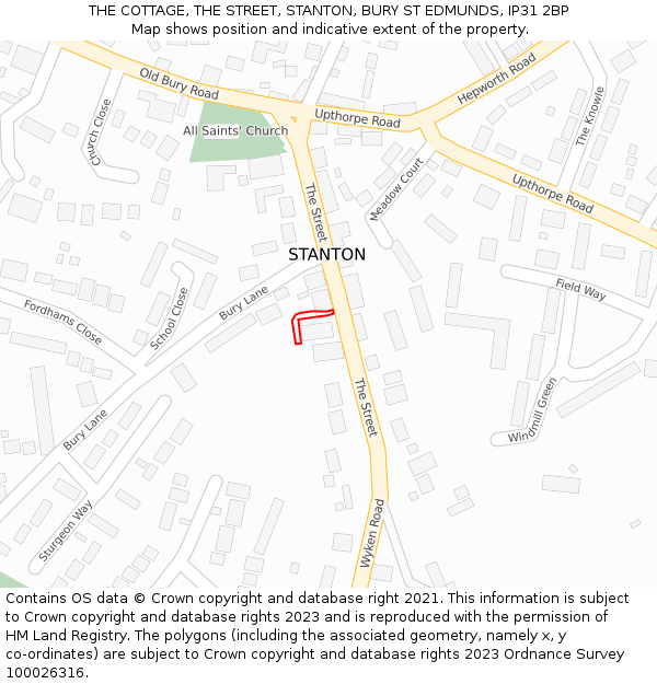 THE COTTAGE, THE STREET, STANTON, BURY ST EDMUNDS, IP31 2BP: Location map and indicative extent of plot
