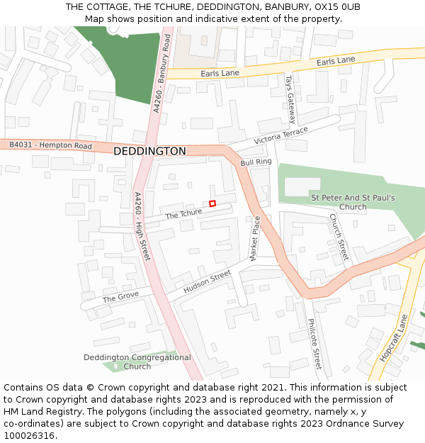 THE COTTAGE, THE TCHURE, DEDDINGTON, BANBURY, OX15 0UB: Location map and indicative extent of plot
