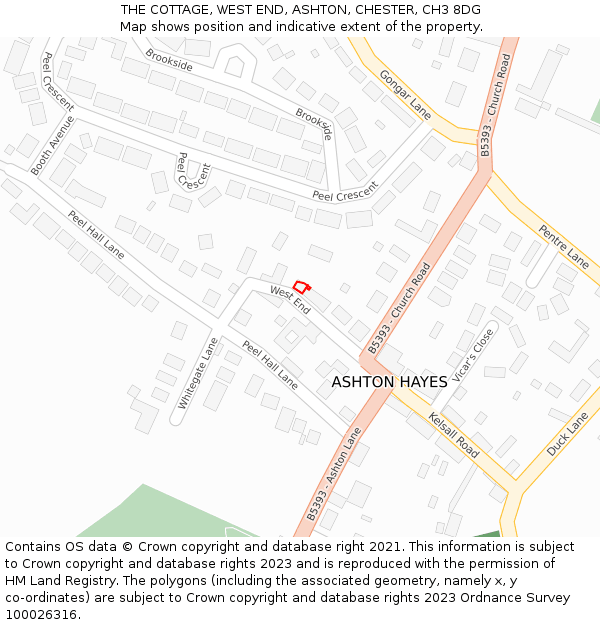 THE COTTAGE, WEST END, ASHTON, CHESTER, CH3 8DG: Location map and indicative extent of plot