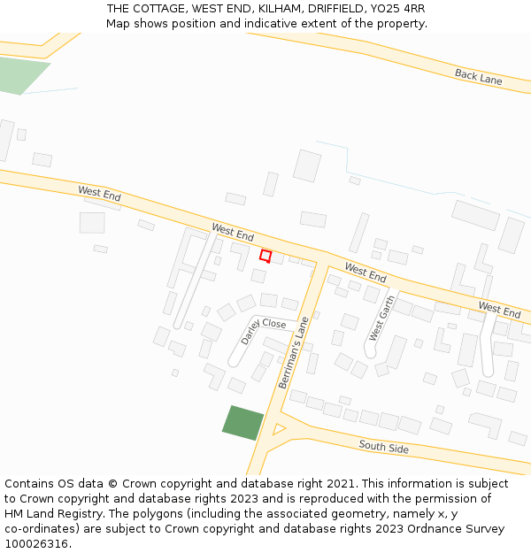 THE COTTAGE, WEST END, KILHAM, DRIFFIELD, YO25 4RR: Location map and indicative extent of plot